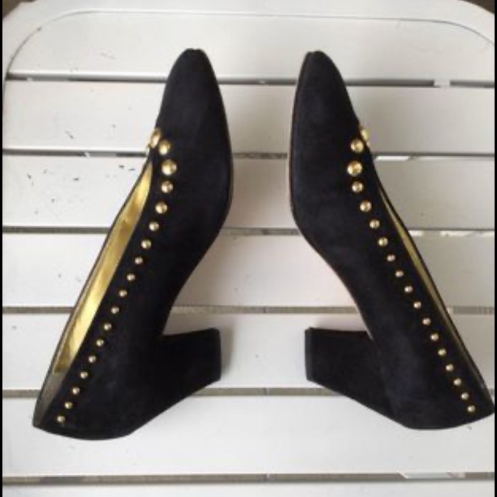 Vintage ESCADA BLACK VELVET GOLD STUDDED HEELS SIZE 6.5B - Picture 4 of 8